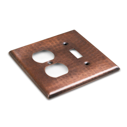 Hand Hammered Combo Toggle Duplex Light Switch Wall Plate - Pure Copper